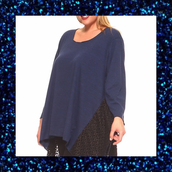 JUST IN🆕🅿️ Navy Lace Insert Handkerchief Tunic - Picture 5 of 5